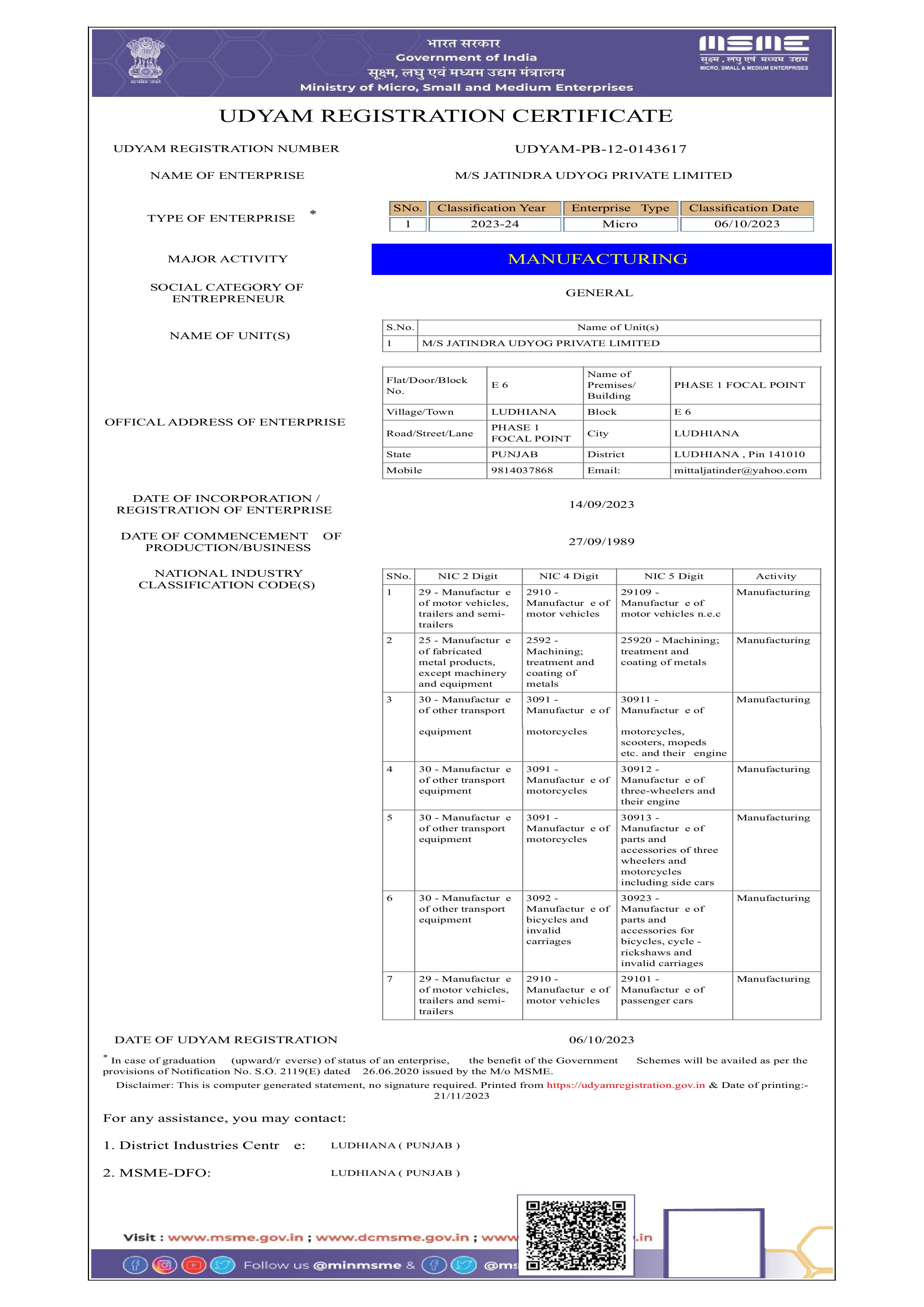 Udyam Certificate