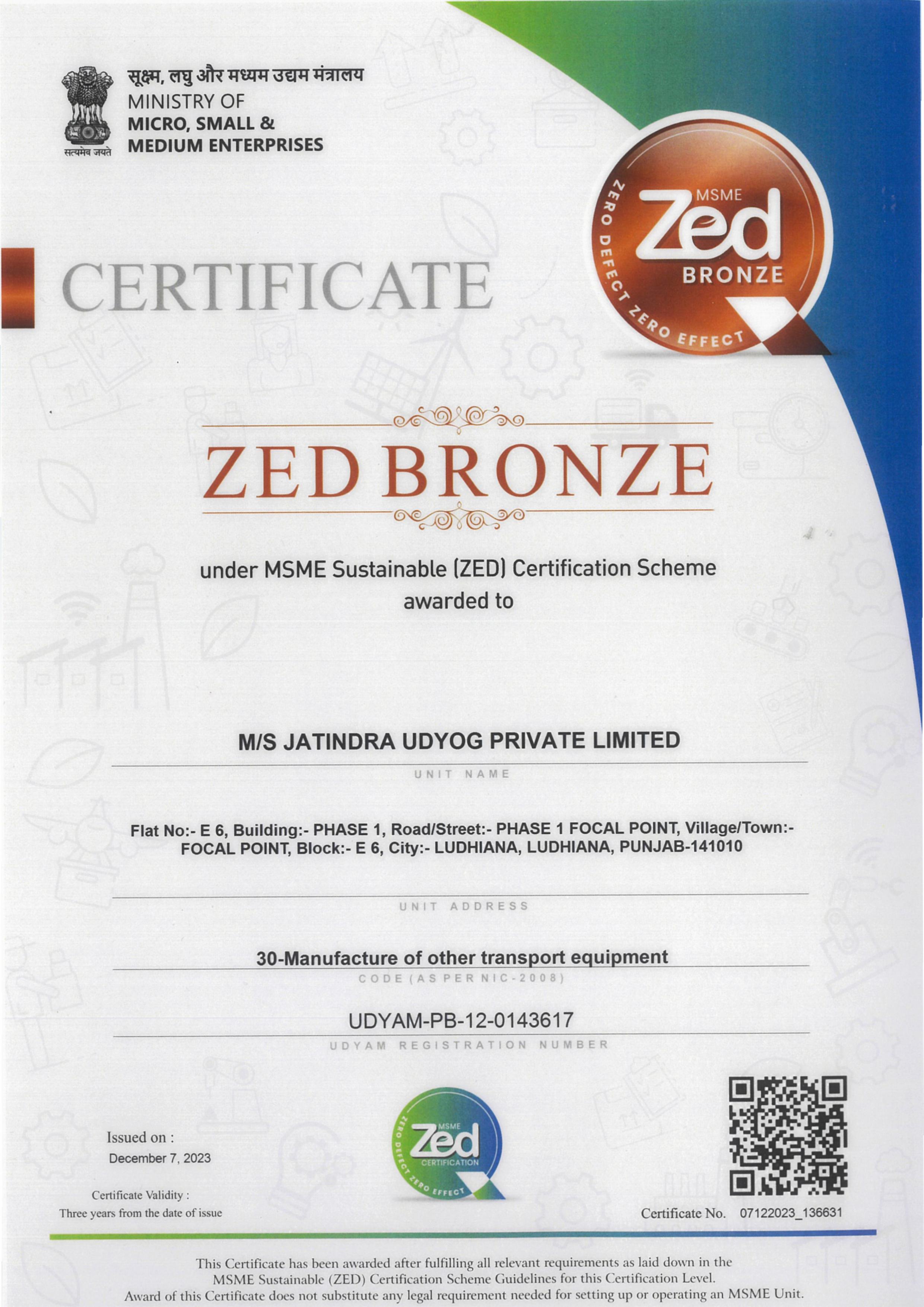 ZED Bronze Certificate
